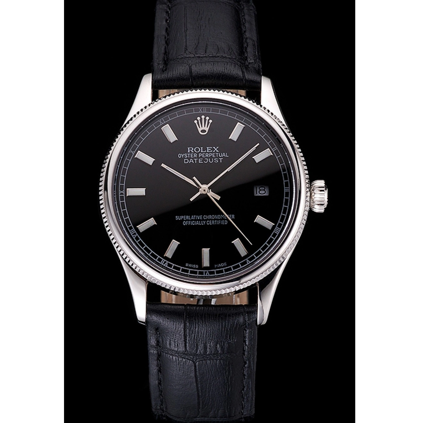 Rolex aaa copy Stainless Rolex Steel Dial Case Bracelet Black Datejust Swiss And 0804